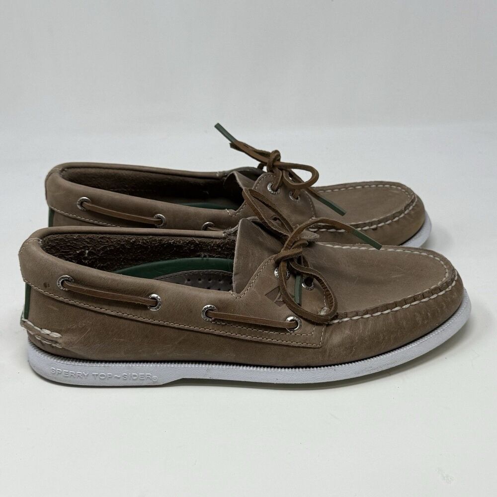 Sperry Authentic Original Boat Shoes Mens 8.5 M Taupe Brown Leather 2 Eye Casual